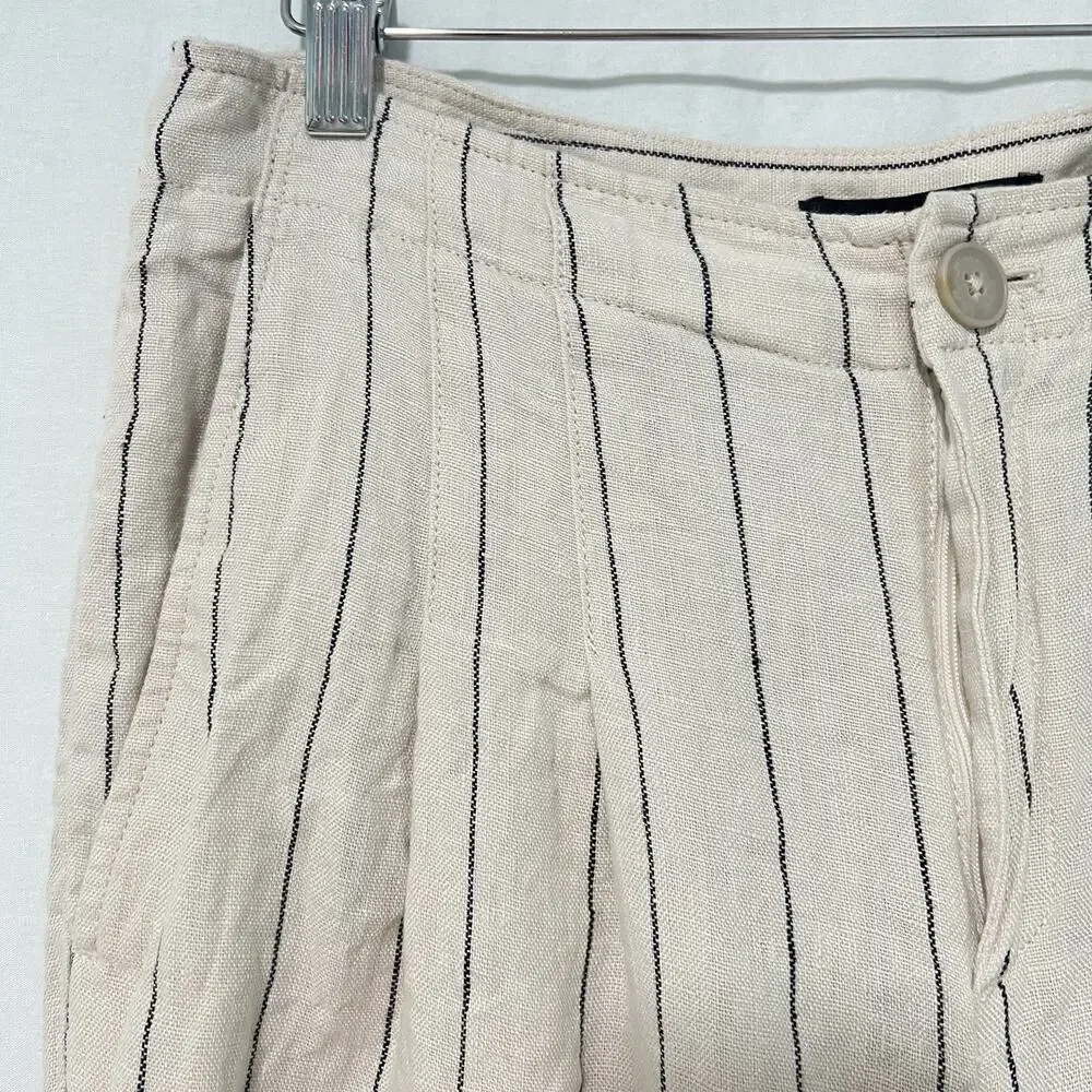 Banana Republic 100% Linen Pants Women 6L Long Tall Striped Wide Leg Pleated